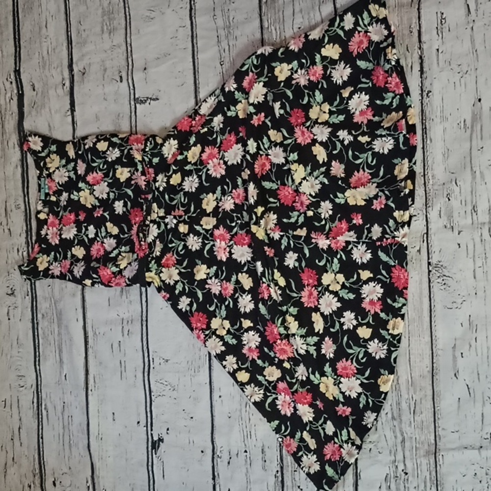 Louie Lucie Black Pink Floral Print Belted Y2K Dress S
